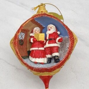 Festive Santa and Mrs. Claus Ornament - Red and Gold